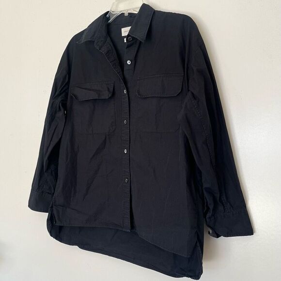Aritzia Wilfred Free Oversized Shirt XS Black Cotton Button Up w/ Chest Pockets - Picture 2 of 9